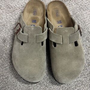 Birkenstock Taupe Suede Clogs